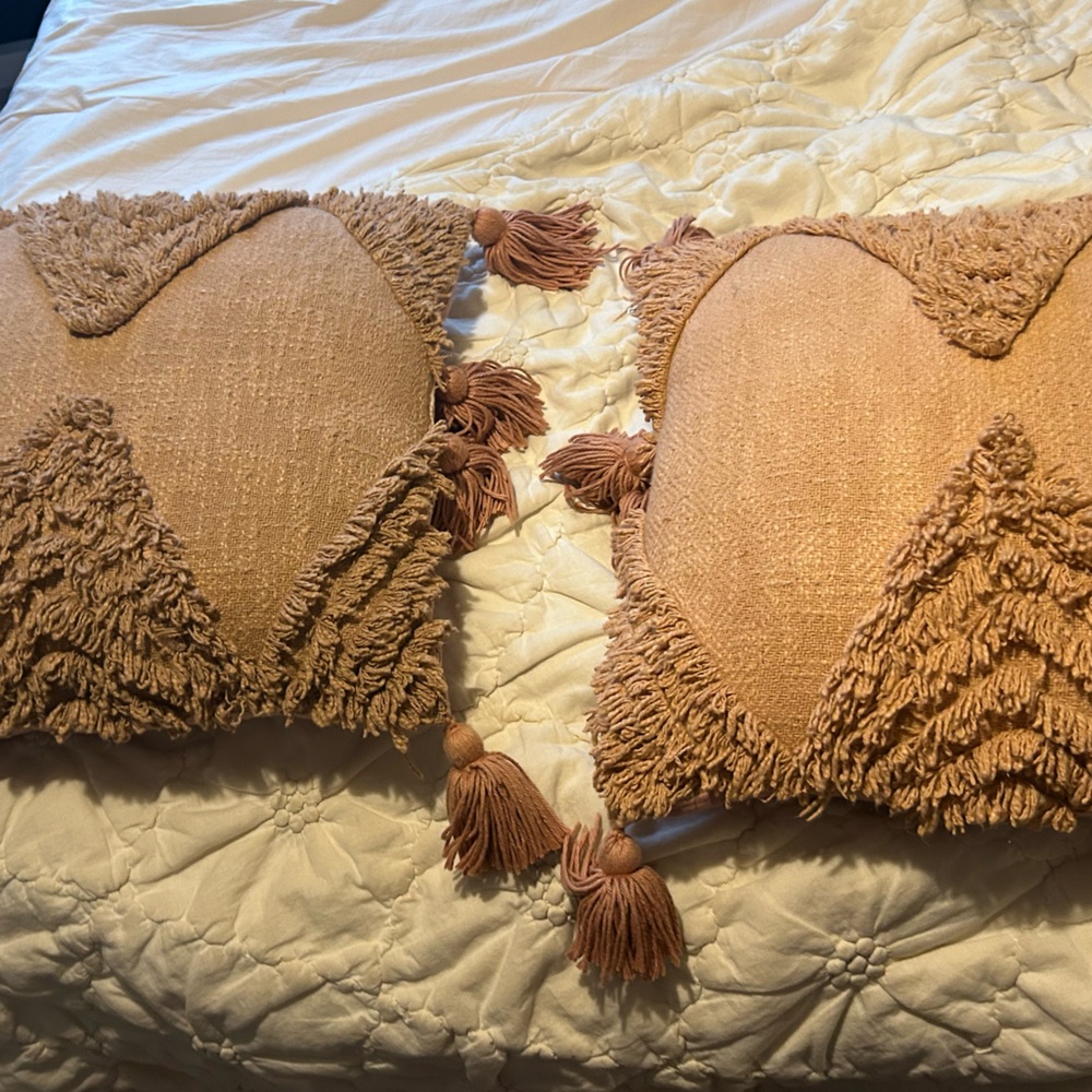 Textured pink Throw Pillows with Tassels